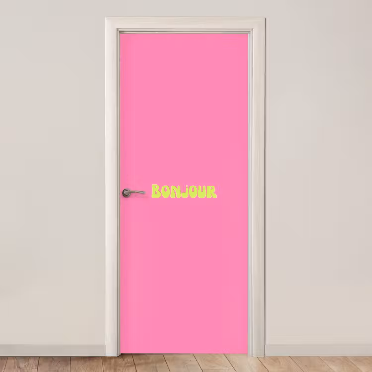 Roze - Groene bonjour - Organisch deurposter klein -3d_beige