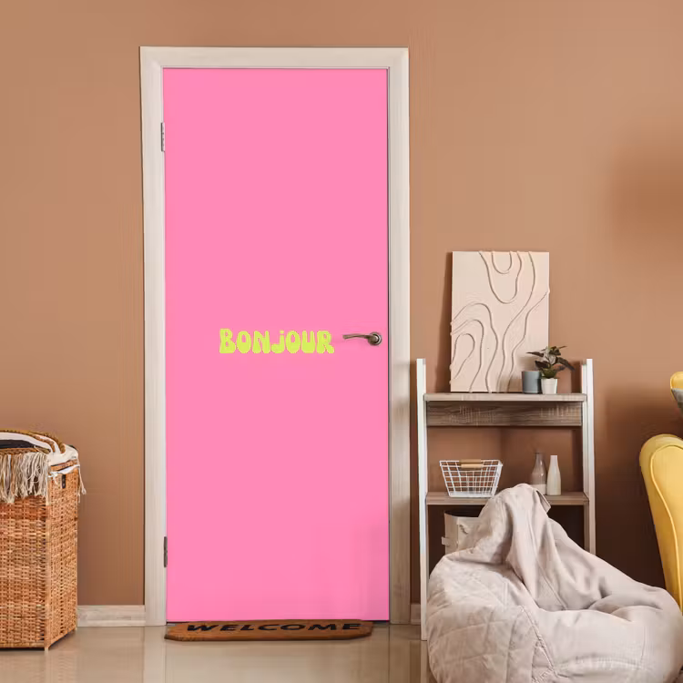 Roze - Groene bonjour - Organisch deurposter klein -sfeer1