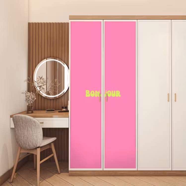 Roze - Groene bonjour - Organisch deurposter klein -sfeer3