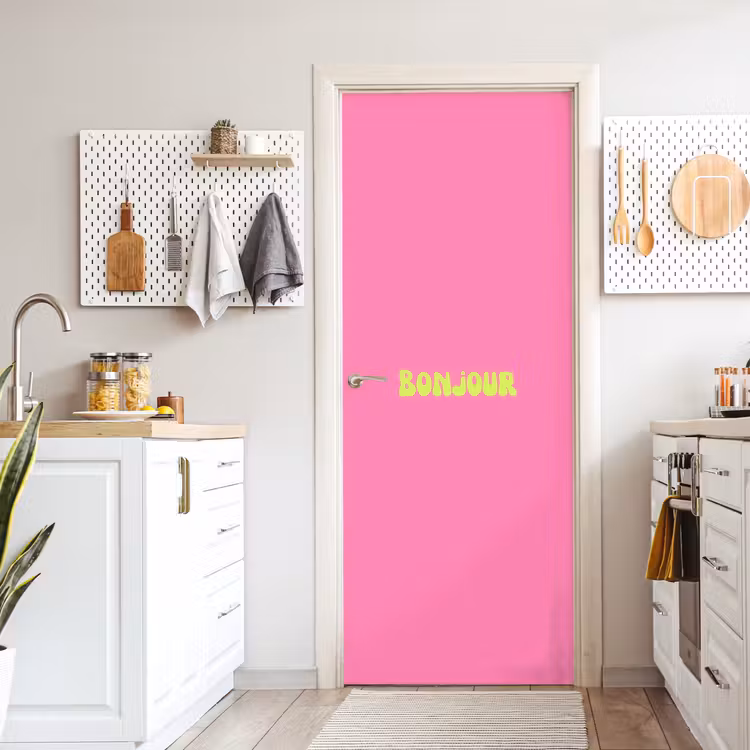 Roze - Groene bonjour - Organisch deurposter klein -sfeer5