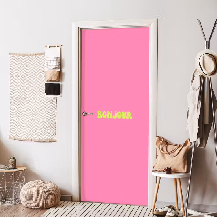 Roze - Groene bonjour - Organisch deurposter klein -sfeer6