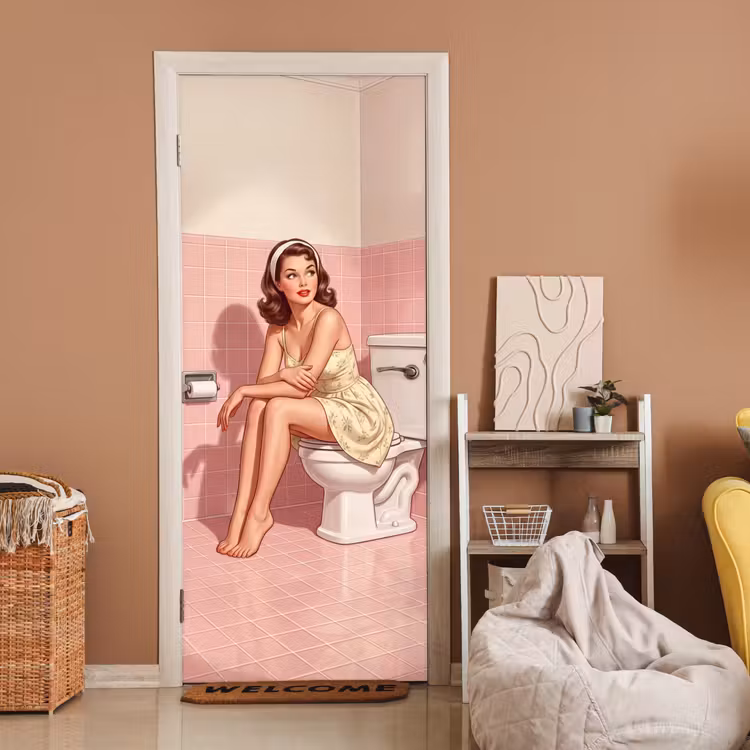 Roze - Retro - Vrouw deurposter klein -sfeer1