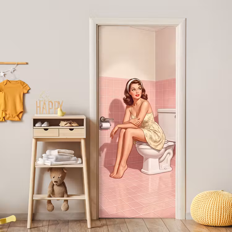 Roze - Retro - Vrouw deurposter klein -sfeer4