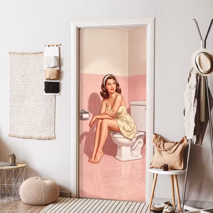 Roze - Retro - Vrouw deurposter klein -sfeer6