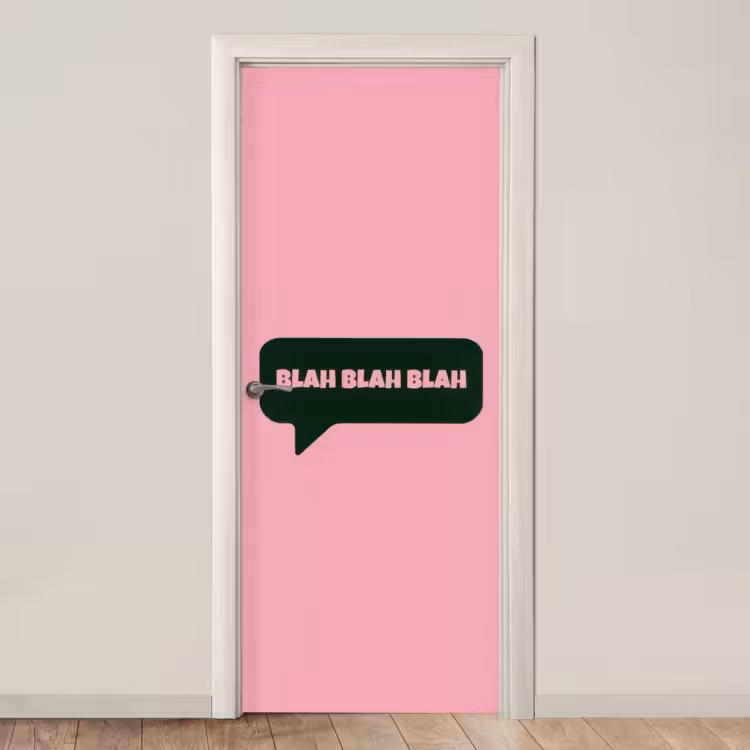 Roze - Tekstwolk - Groen - BLAH BLAH BLAH deurposter klein -3d_beige