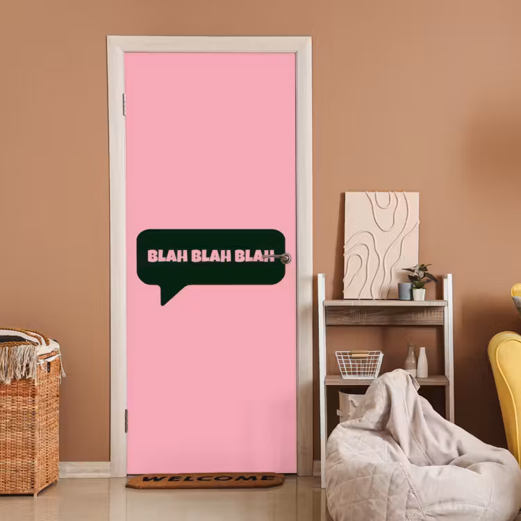 Roze - Tekstwolk - Groen - BLAH BLAH BLAH deurposter klein -sfeer1