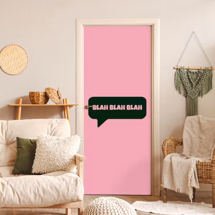 Roze - Tekstwolk - Groen - BLAH BLAH BLAH deurposter klein -sfeer2
