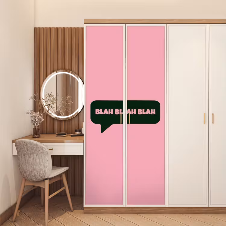 Roze - Tekstwolk - Groen - BLAH BLAH BLAH deurposter klein -sfeer3