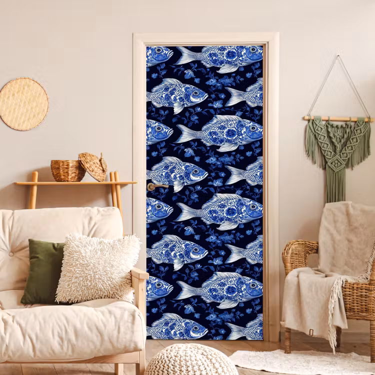Vissen - Bloemen - Blauw deurposter klein 289 -sfeer2