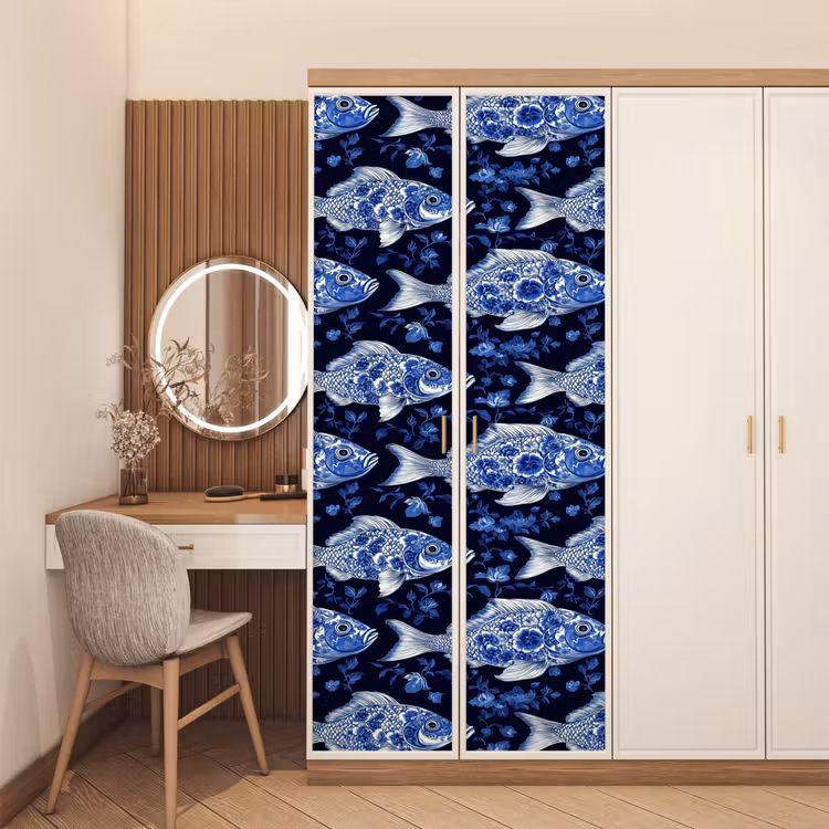 Vissen - Bloemen - Blauw deurposter klein 289 -sfeer3