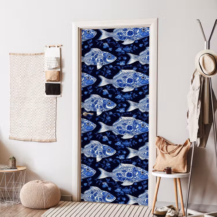 Vissen - Bloemen - Blauw deurposter klein 289 -sfeer6