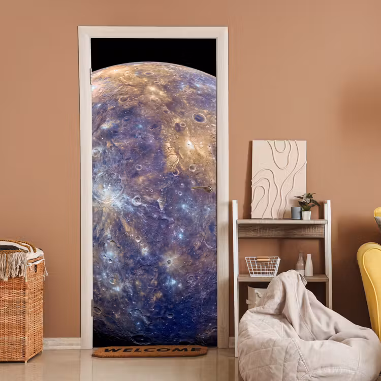 Door sticker - Planet - Craters - Space - Planeet - Kraters - Ruimte deurposter klein