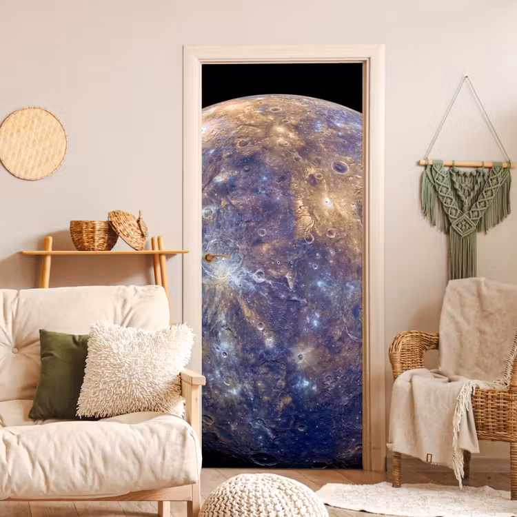 Door sticker - Planet - Craters - Space - Planeet - Kraters - Ruimte deurposter klein