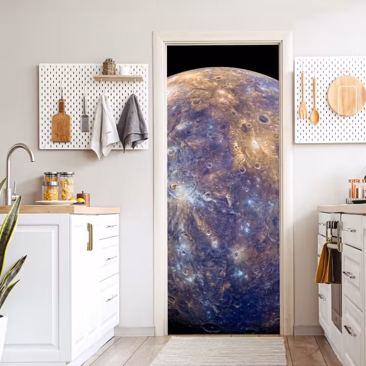 Door sticker - Planet - Craters - Space - Planeet - Kraters - Ruimte deurposter klein