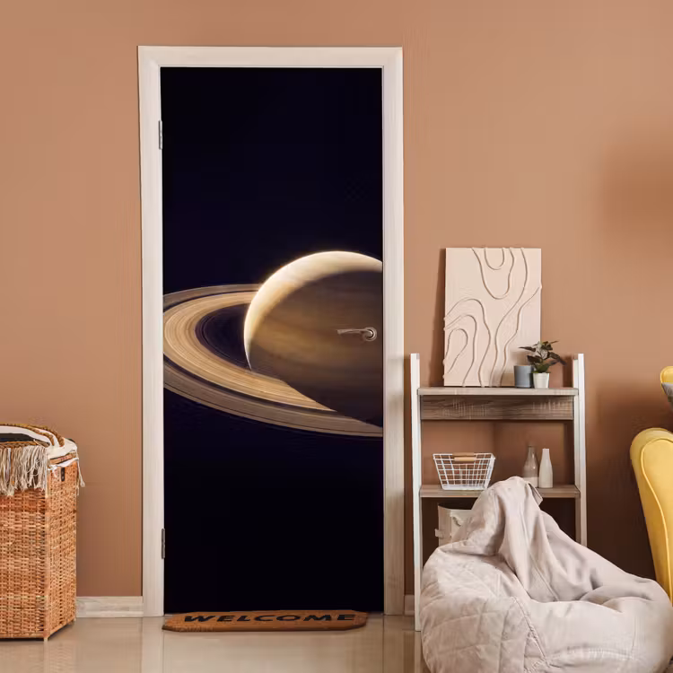 Door sticker - Planet - Rings - Space - Planeet - Ringen - Ruimte deurposter klein