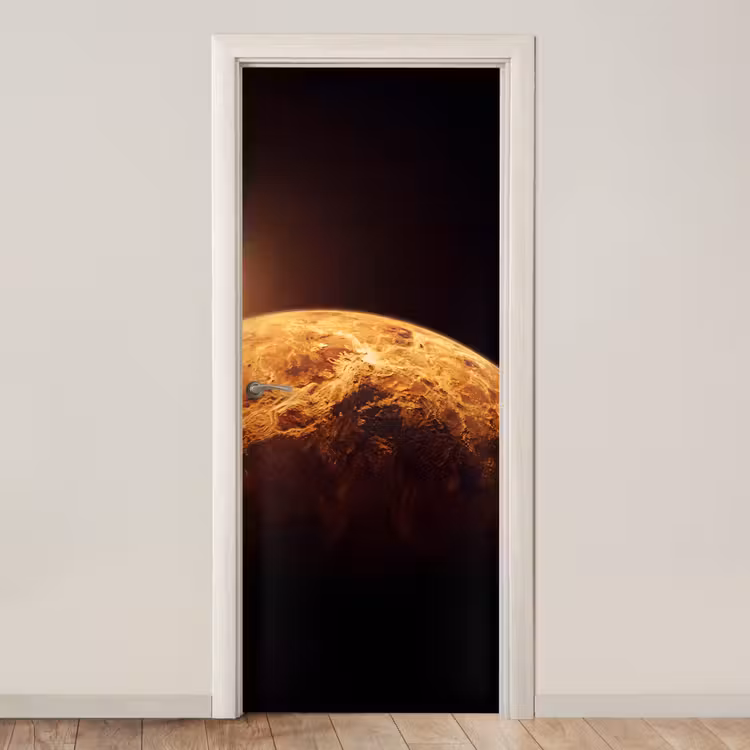 Door sticker - Planet - Space - Orange - Planeet - Ruimte - Oranje deurposter klein
