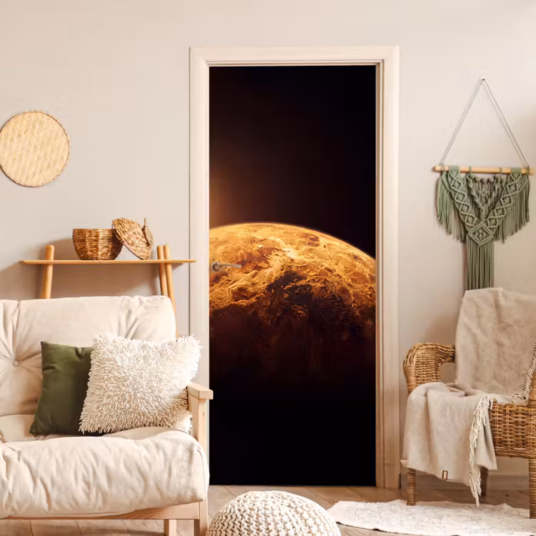 Door sticker - Planet - Space - Orange - Planeet - Ruimte - Oranje deurposter klein