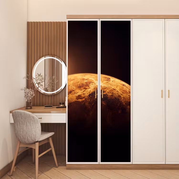 Door sticker - Planet - Space - Orange - Planeet - Ruimte - Oranje deurposter klein