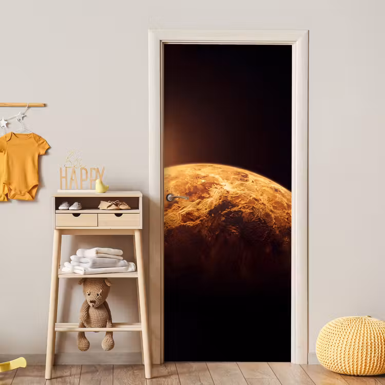 Door sticker - Planet - Space - Orange - Planeet - Ruimte - Oranje deurposter klein