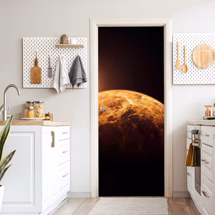 Door sticker - Planet - Space - Orange - Planeet - Ruimte - Oranje deurposter klein