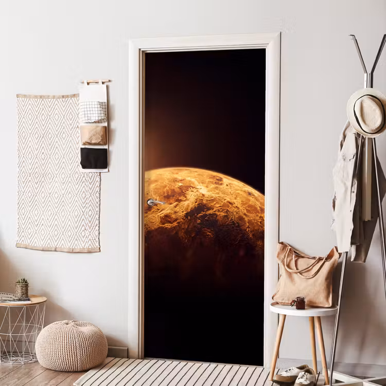 Door sticker - Planet - Space - Orange - Planeet - Ruimte - Oranje deurposter klein