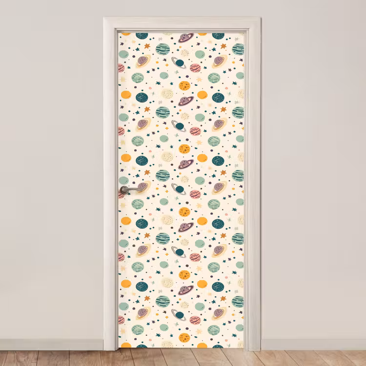 Planeten - Retro - Kleurrijk deurposter klein 289 -3d_beige