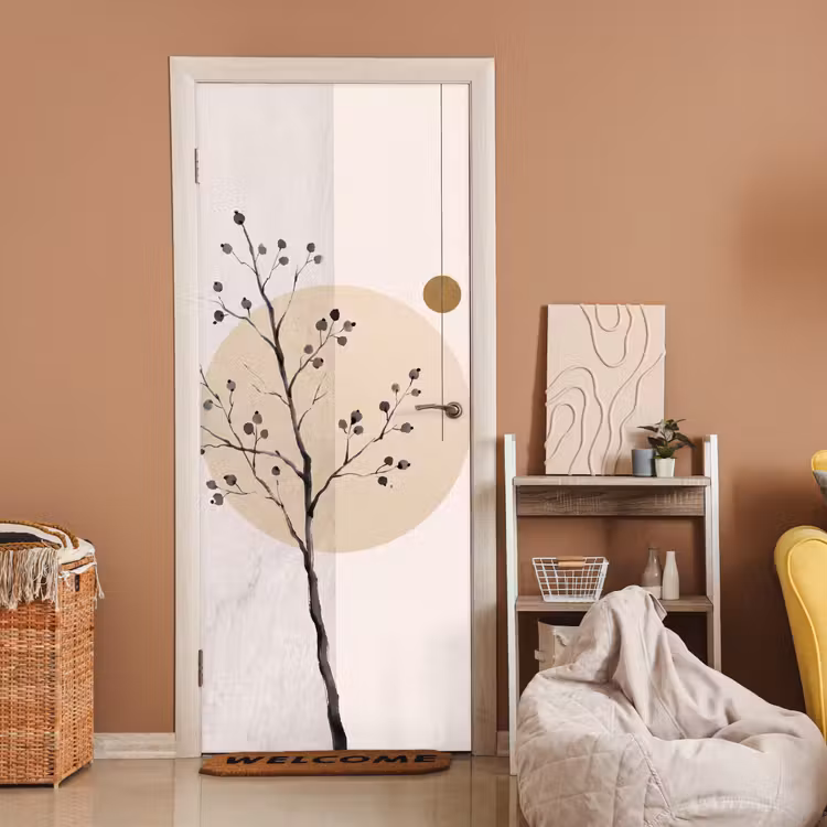 Door sticker - Plant - Abstract - Beige - Plant - Abstract - Beige deurposter klein