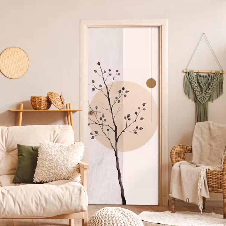 Door sticker - Plant - Abstract - Beige - Plant - Abstract - Beige deurposter klein