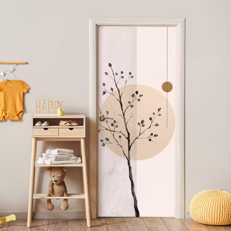 Door sticker - Plant - Abstract - Beige - Plant - Abstract - Beige deurposter klein