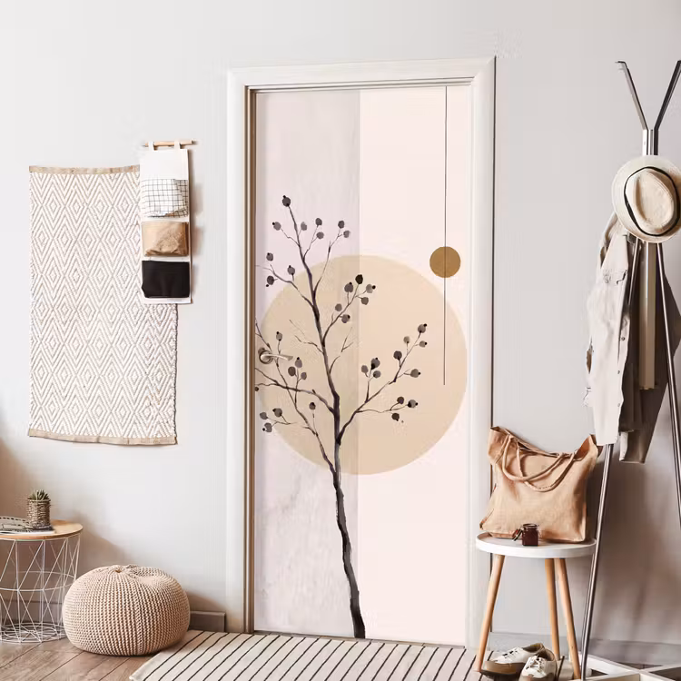 Door sticker - Plant - Abstract - Beige - Plant - Abstract - Beige deurposter klein
