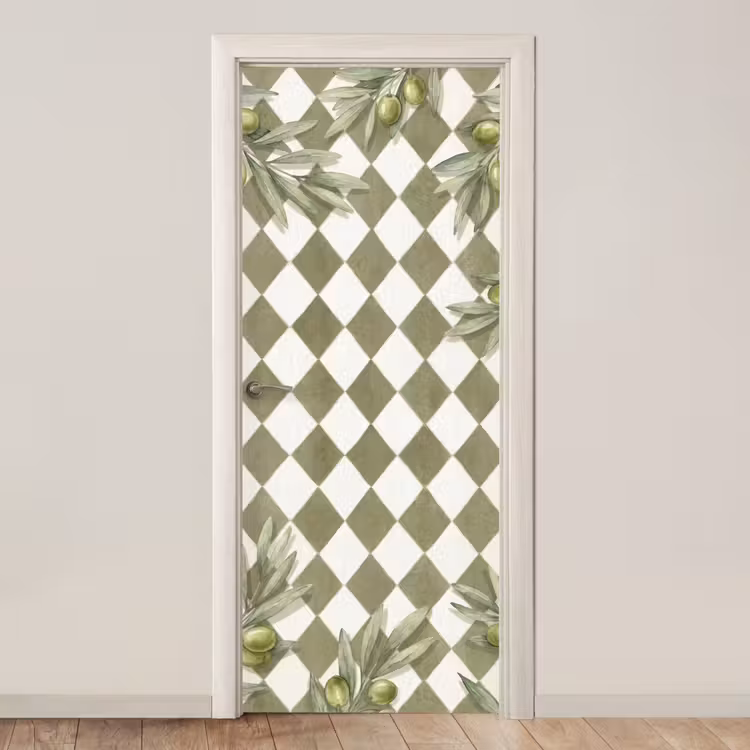 Plant - Olijftakken - Waterverf - Mediterraan - Groen deurposter klein -3d_beige