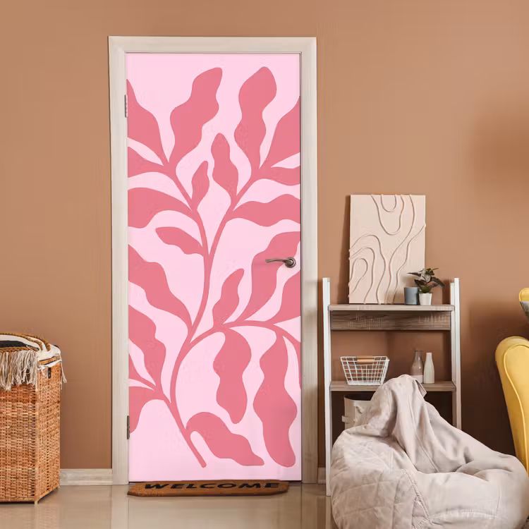 Planten - Organisch - Abstract - Modern - Roze deurposter klein -sfeer1
