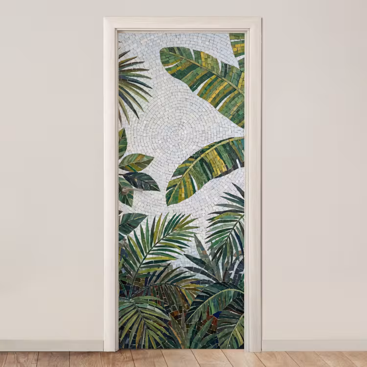 Planten - Tropisch - Mozaïek - Groen - Natuur deurposter klein -3d_beige