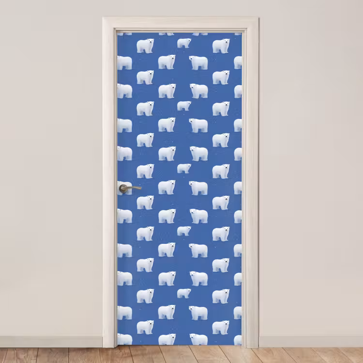IJsbeer - Patroon - Blauw deurposter klein 289 -3d_beige