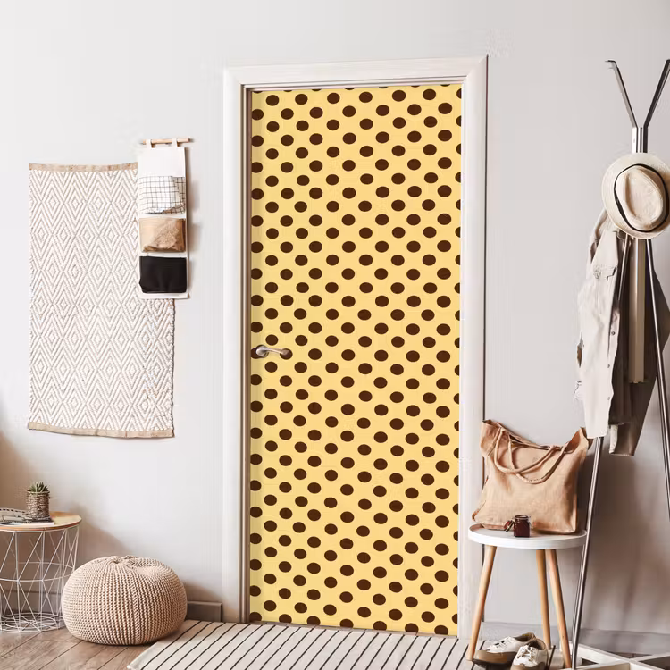 Polka Dot - Stippen - Retro - Geel - Bruin deurposter klein 289 -sfeer6