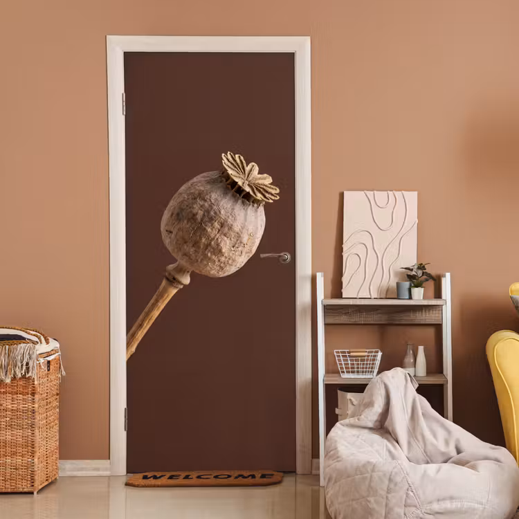 Papaverbol - Droogbloem - Bruin - Minimalistisch deurposter klein -sfeer1
