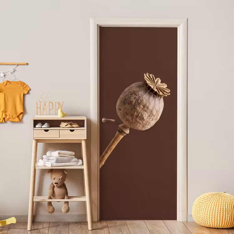 Papaverbol - Droogbloem - Bruin - Minimalistisch deurposter klein -sfeer4