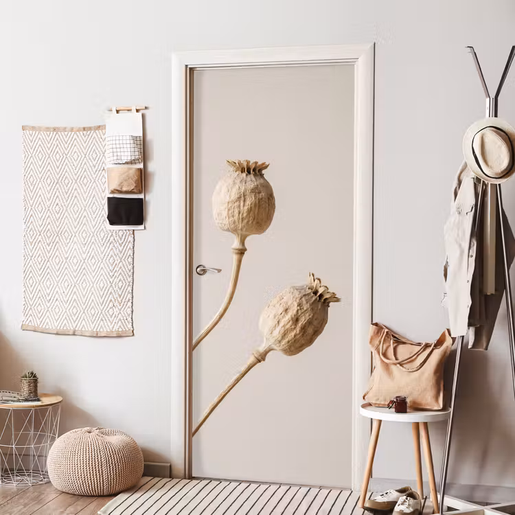 Papaverbollen - Droogbloemen - Minimalistisch - Beige - Rustig deurposter klein -sfeer6