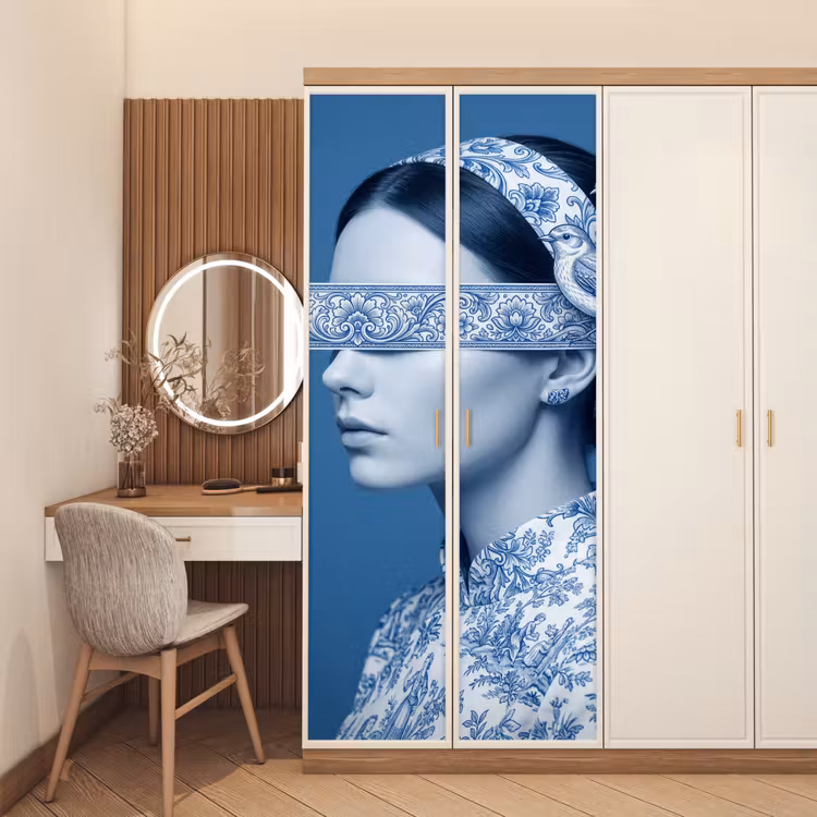 Portret - Klassiek - Wit - Blauw deurposter klein -sfeer3