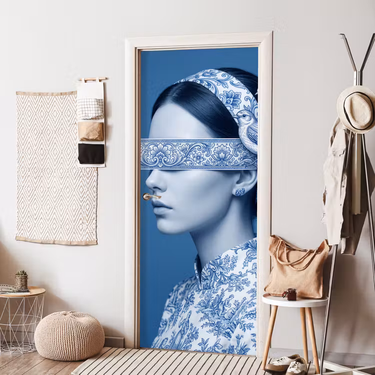 Portret - Klassiek - Wit - Blauw deurposter klein -sfeer6