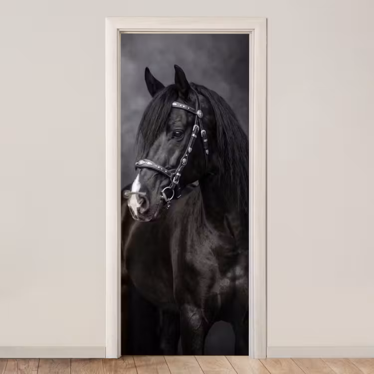 Portret - Paard - Zwart deurposter klein -3d_beige