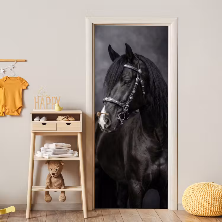 Portret - Paard - Zwart deurposter klein -sfeer4