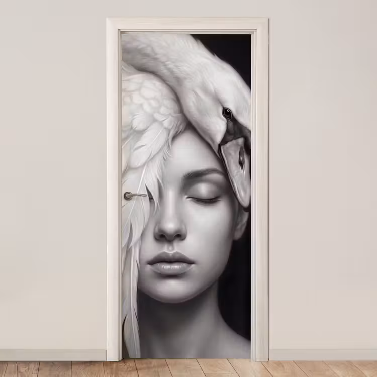 Portret - Zwaan - Zwart - Wit deurposter klein -3d_beige