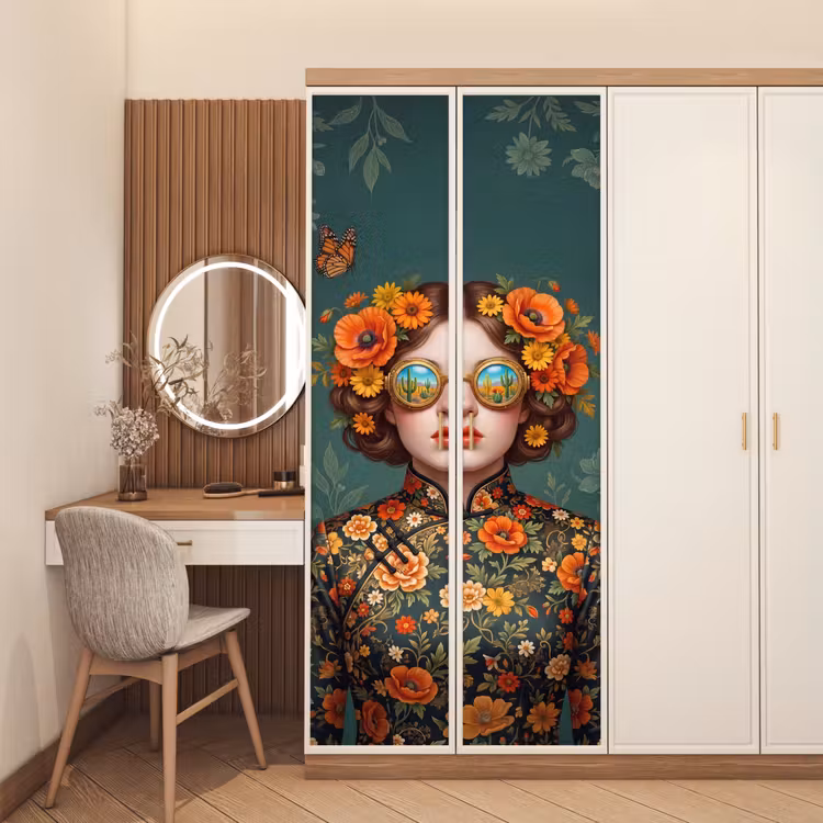Portret - Vrouw - Kleurrijk - Expressief deurposter klein -sfeer3