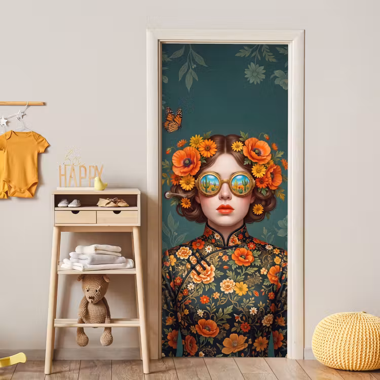 Portret - Vrouw - Kleurrijk - Expressief deurposter klein -sfeer4