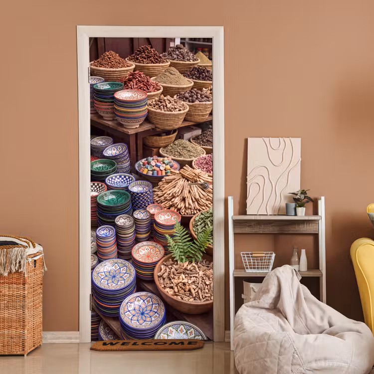 Door sticker - Pottery - Oriental - Colorful - Aardewerk - Oosters - Kleurrijk deurposter klein