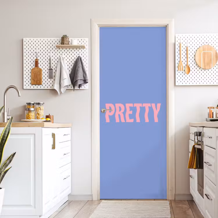 Pretty - Roze - Blauw - Golvend deurposter klein -sfeer5