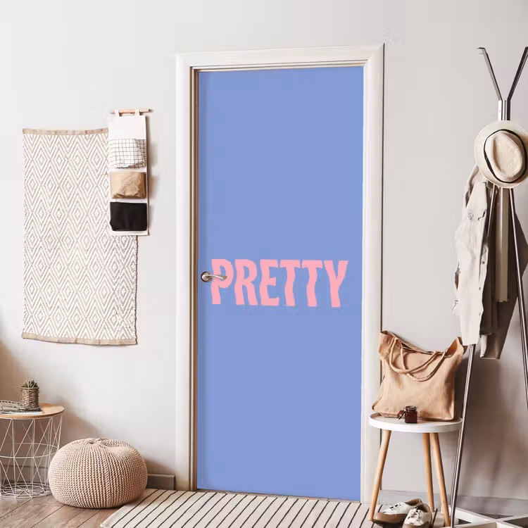 Pretty - Roze - Blauw - Golvend deurposter klein -sfeer6