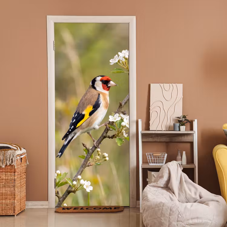Putter - Bloesem - Lente - Natuur - Kleurrijk deurposter klein -sfeer1