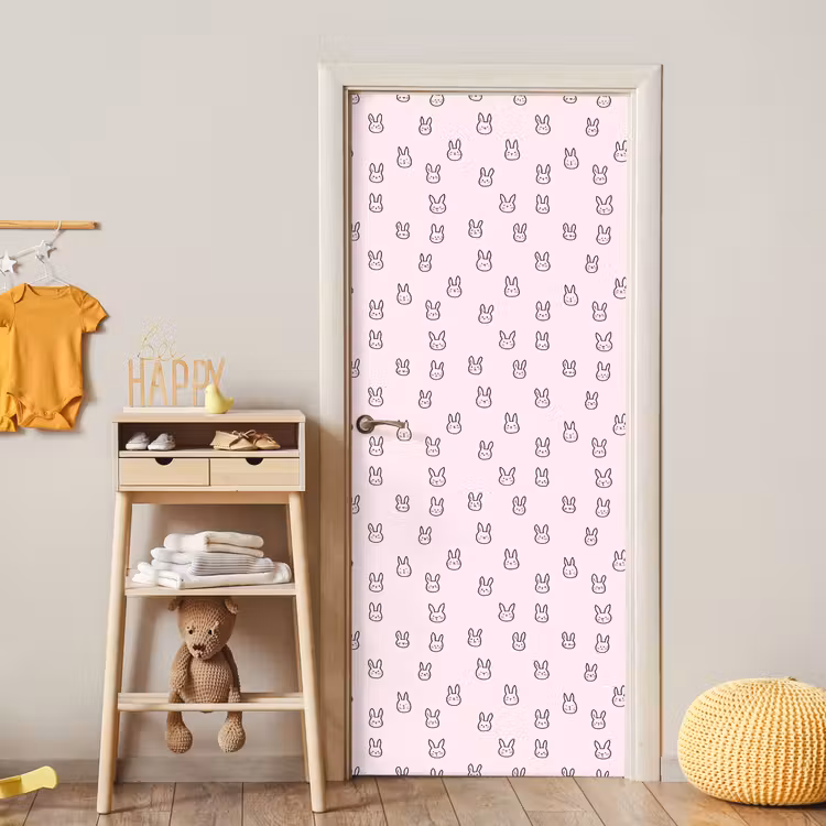 Konijnen - Minimalistisch - Roze deurposter klein 289 -sfeer4